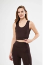 Kolsuz Sporcu Baskılı Crop - Kahve