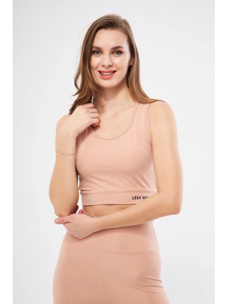 Kolsuz Sporcu Baskılı Crop - Bej