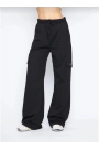 Kargo Cepli Palazzo Oversize Kesim İki Iplik Bol Paça Eşofman Altı Pantalon - Siyah