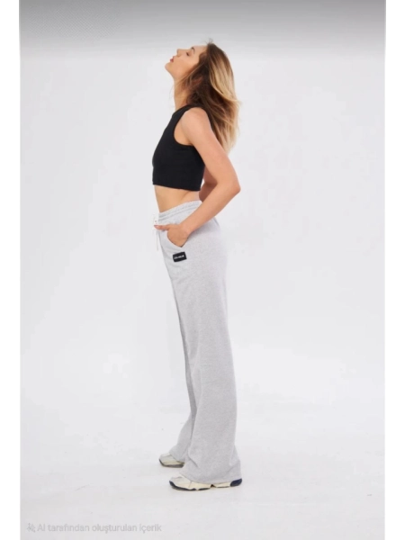 İki Iplik Bol Paça Eşofman Pantalon - Gri