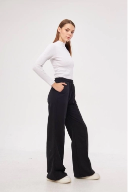 İki Iplik Bol Paça Eşofman Pantalon - Siyah