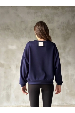 Osy Modal Yumuşak Dokulu Kumaş Bisiklet Yaka Oversize Sweatshirt - Lacivert