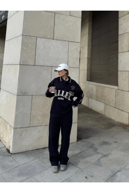 Üç İplik Yakalı Sweat Baggy Pantalonlu Takım - Siyah