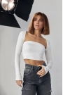 Kara Yaka Uzun Kollu Crop - Beyaz