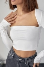 Kara Yaka Uzun Kollu Crop - Beyaz
