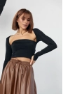 Kara Yaka Uzun Kollu Crop - Siyah