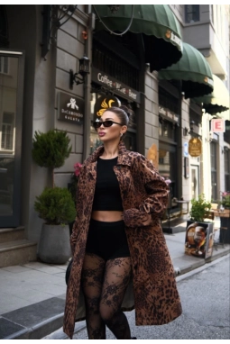 Leopar Desenli Trençkot Ceket Mont - Leopar