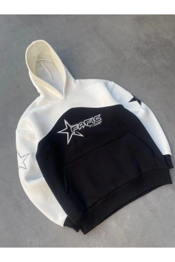 Parçalı Nakış İşlemelı Kapşonlu SweatShirt - Beyaz
