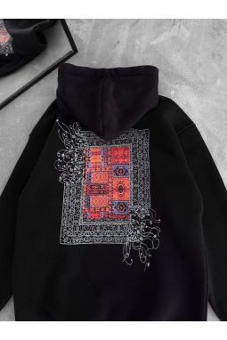 Uzun Kol Kapşonlu Ön Ve Arka Baskılı SweatShirt - Siyah