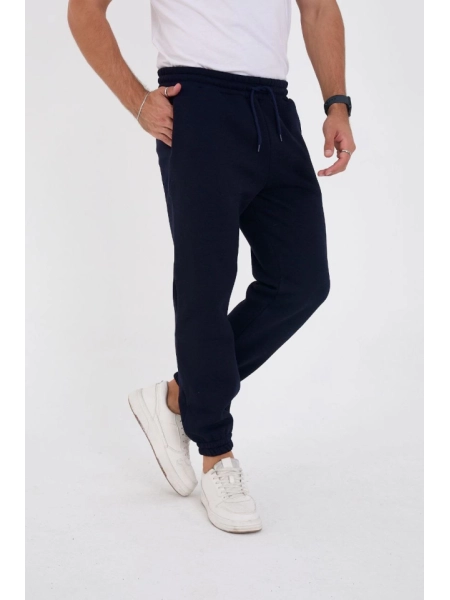 Unisex Kışlık Üç İplik Lastikli Eşofman Pantolon - Lacivert
