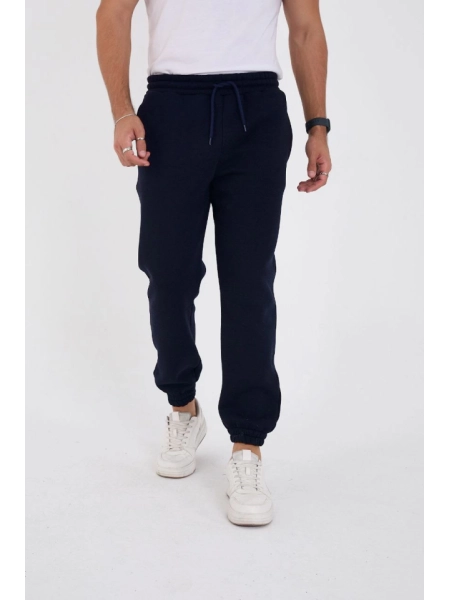 Unisex Kışlık Üç İplik Lastikli Eşofman Pantolon - Lacivert