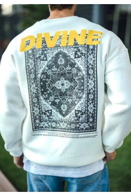 Kışlık Bisiklet Yaka Baskılı SweatShirt - Beyaz