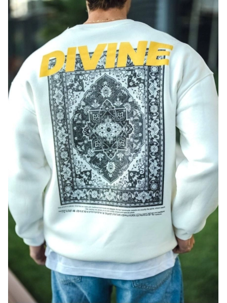 Kışlık Bisiklet Yaka Baskılı SweatShirt - Beyaz
