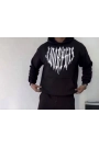 Uzun Kol Kapşonlu Baskılı SweatShirt - Siyah