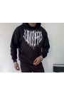 Uzun Kol Kapşonlu Baskılı SweatShirt - Siyah