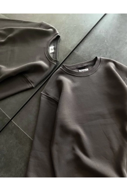 Kışlık Bisiklet Yaka Üç İplik Basic SweatShirt - Füme