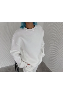 Kışlık Bisiklet Yaka Üç İplik Basic SweatShirt - Beyaz