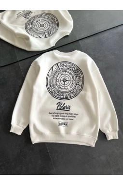 Kışlık Bisiklet Yaka Ön Ve Arka Baskılı SweatShirt - Beyaz