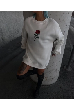 Oversize Üç İplik Bisiklet Yaka Baskılı SweatShirt - Beyaz