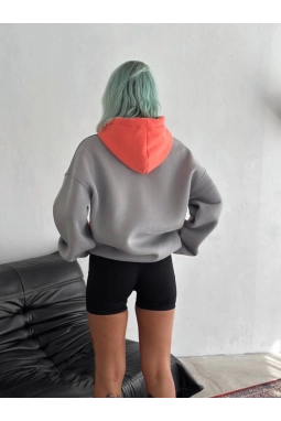 W Nakış İşlemeli Kapüşonlu Sweatshirt - Mavi