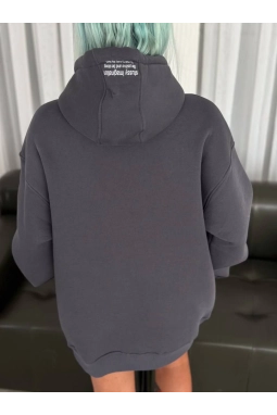 Üç İplik Kapşonlu Baskılı SweatShirt - Füme