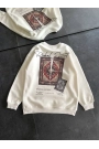 Bisiklet Yaka Baskılı SweatShirt - Beyaz