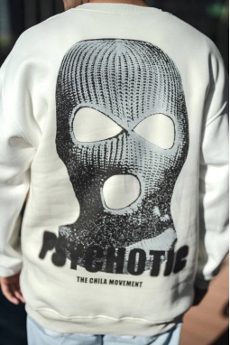 Kışlık Bisiklet Yaka Baskılı SweatShirt - Beyaz