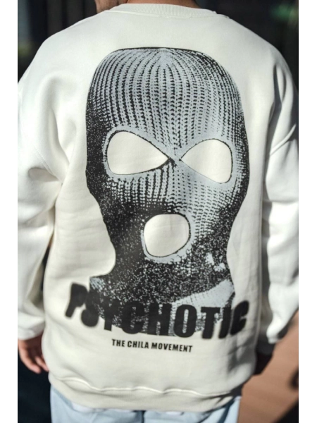 Kışlık Bisiklet Yaka Baskılı SweatShirt - Beyaz