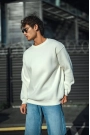 Kışlık Bisiklet Yaka Üç İplik Basic SweatShirt - Beyaz