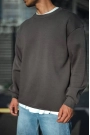 Kışlık Bisiklet Yaka Üç İplik Basic SweatShirt - Antrasit
