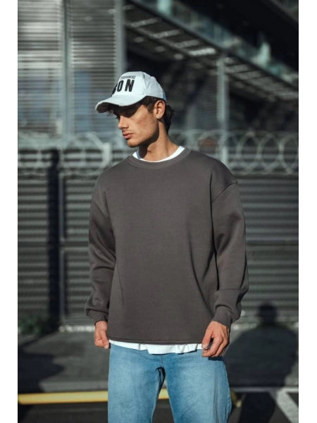 Kışlık Bisiklet Yaka Üç İplik Basic SweatShirt - Antrasit