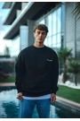 Kışlık Bisiklet Yaka Oversize Baskılı SweatShirt - Siyah