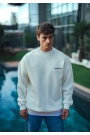 Kışlık Bisiklet Yaka Oversize Baskılı SweatShirt - Beyaz