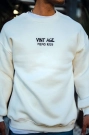 Oversize Bisiklet Yaka Üç İplik Baskılı SweatShirt - Beyaz