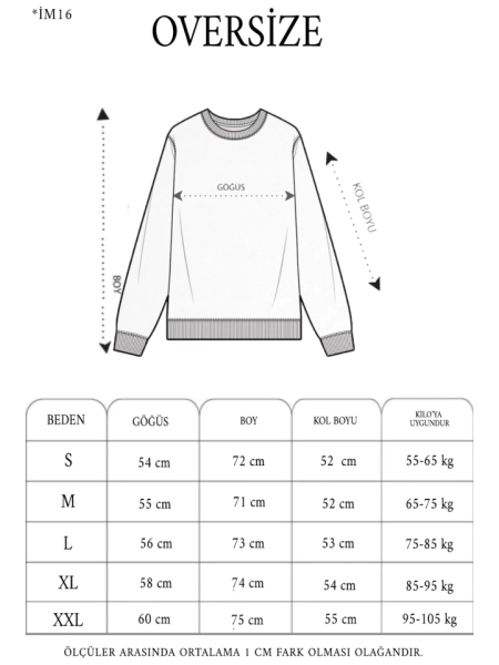 Kışlık Bisiklet Yaka Ön Ve Arka Baskılı SweatShirt - Beyaz