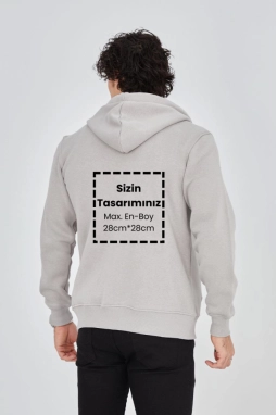 Unisex Tam Fermuarlı Kapşonlu Özel Tasarım SweatShirt - Boyama Gri