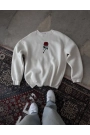 Unisex Bisiklet Yaka Ön Ve Arka Baskılı SweatShirt - Beyaz