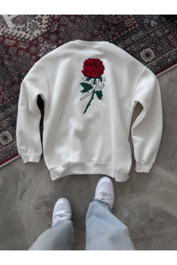 Unisex Bisiklet Yaka Ön Ve Arka Baskılı SweatShirt - Beyaz
