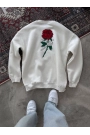 Unisex Bisiklet Yaka Ön Ve Arka Baskılı SweatShirt - Beyaz