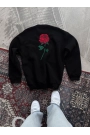 Unisex Bisiklet Yaka Ön Ve Arka Baskılı SweatShirt - Siyah