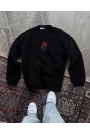 Unisex Bisiklet Yaka Ön Ve Arka Baskılı SweatShirt - Siyah