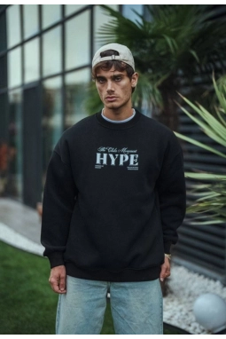 Üç İplik Bisiklet Yaka Baskılı SweatShirt - Siyah