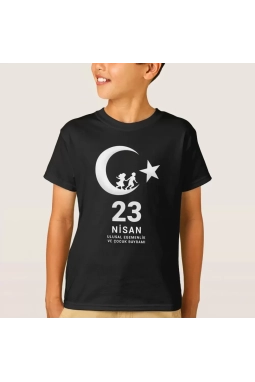 23 Nisan Çocuk Bayramı Baskılı Özel T-shirt - Siyah