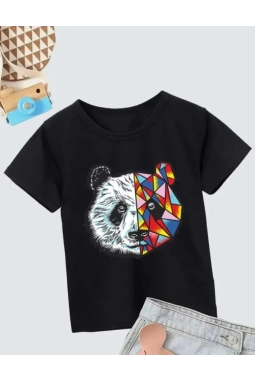 Unisex Çocuk Baskılı T-Shirt - Siyah