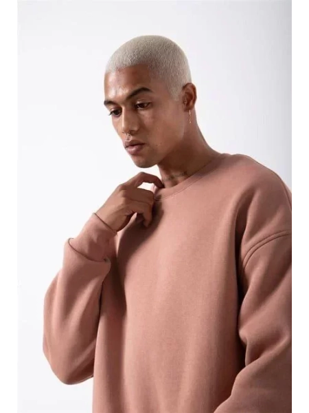 Unisex Biskilet Yaka Üç İplik SweatShirt - Pembe