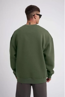 Unisex Biskilet Yaka Üç İplik SweatShirt - Haki