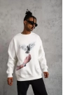 Erkek Güvercin Baskılı Sweatshirt - Beyaz