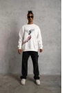 Erkek Güvercin Baskılı Sweatshirt - Beyaz