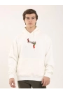 Unisex Baskılı Oversize Üç İplik Kapüşonlu Sweatshirt - Beyaz