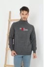 Unisex Yarım Boğazlı Baskılı Dokuma Triko - Füme